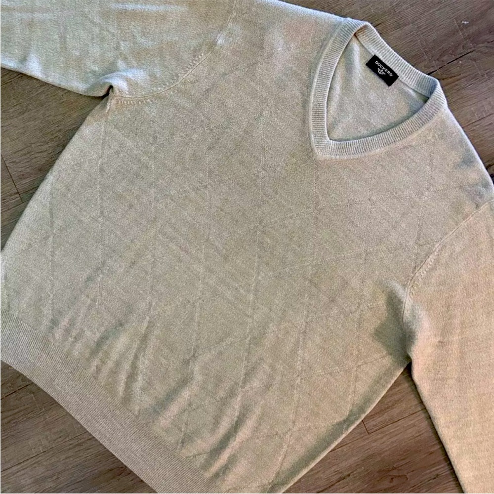 Dockers Mens Sweater XL‎ Beige Raised Diamond Pattern